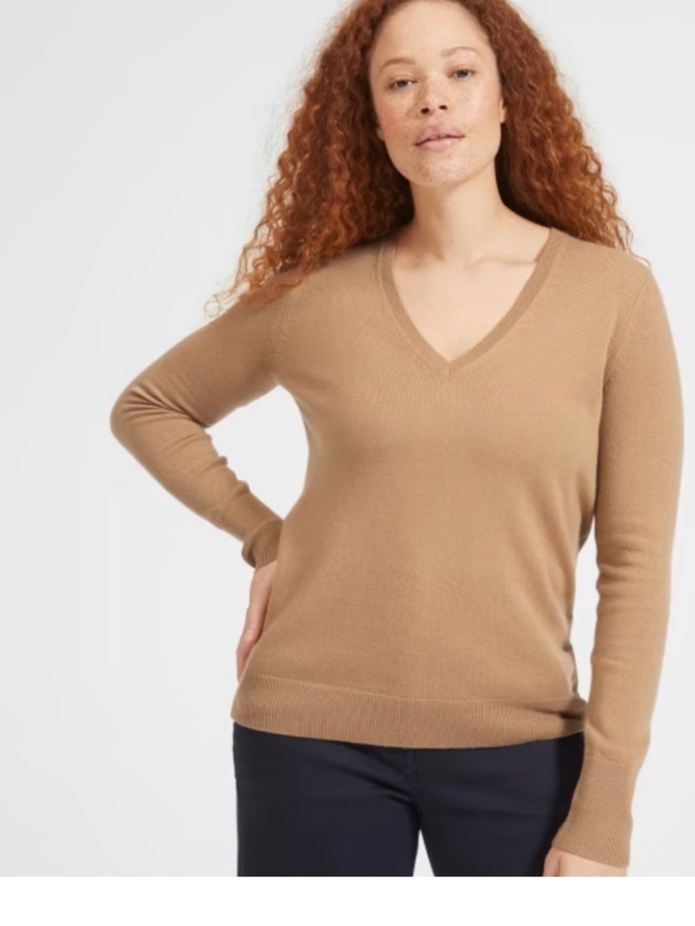 Everlane Cashmere V-Neck Sweater Camel Tan Size Small